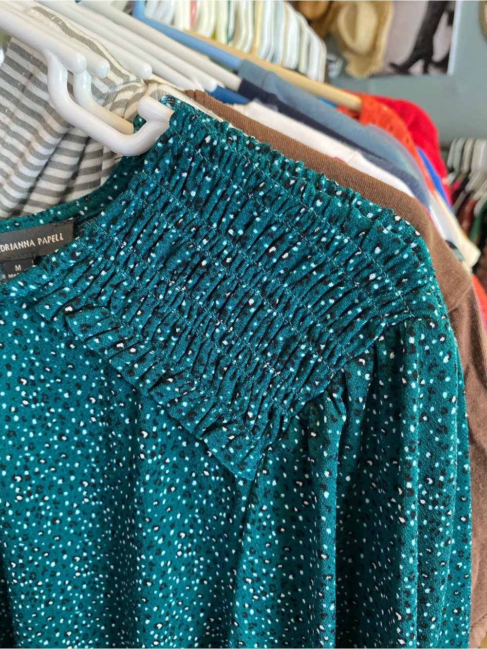Adrianna Papell Teal Sparkle Long-Sleeve Blouse - Picture 4 of 9